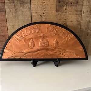 Rustic “Welcome Friends” Copper Punched Metal on Wood Wall Art or Shelf Sitter